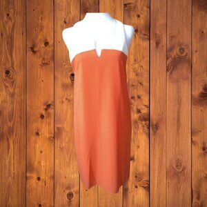 GB Gianni Bini Women's Large Sleeveless Orange/White Shift Dress Zip Closure